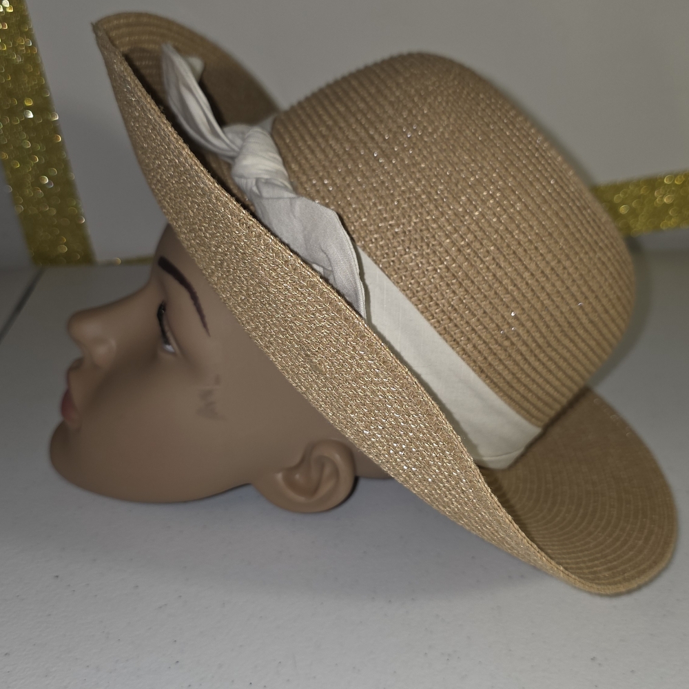 Furtalk Tan Straw & Paper Made Hat Cream Band & Adjustable Inside Packable M